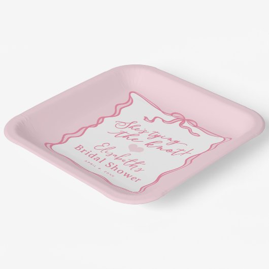 Retro Pink Bow She's Tying the Knot Pappteller (Gewinkelt)