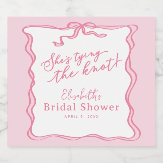 Retro Pink Bow She's Tying the Knot Schaumweinetikett (Einzelnes Label)