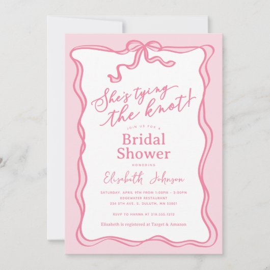 Retro Pink Bow Sie bindet das Brautparty des Knote Einladung (Vorderseite)
