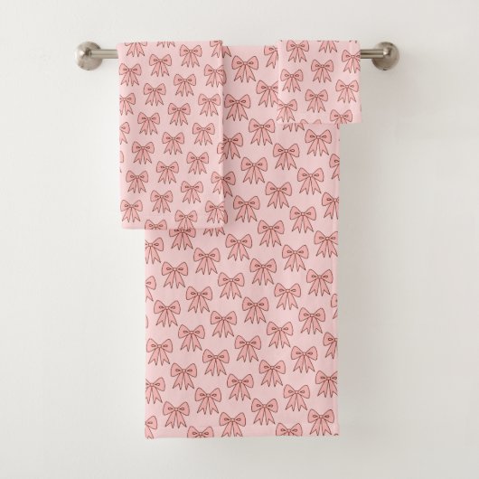 Retro Pink Bows Bathroom Towel Set (Insitu)