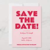 Retro Pink Bright Funky Bold Modernes Foto Wedding Save The Date (Vorderseite)