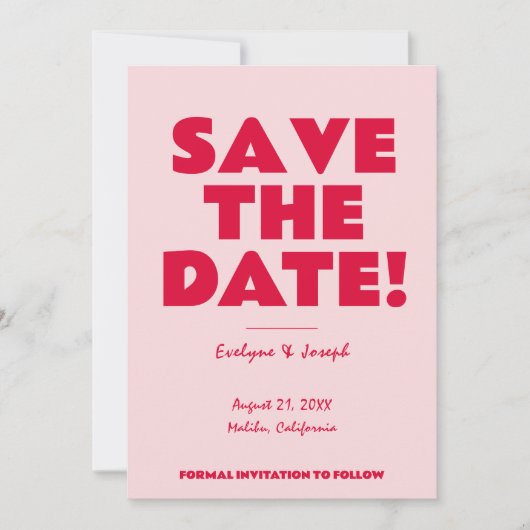 Retro Pink Bright Funky Bold Modernes Foto Wedding Save The Date (Vorderseite)