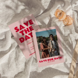 Retro Pink Bright Funky Bold Modernes Foto Wedding Save The Date