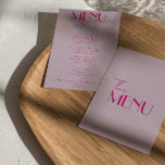 Retro Pink Bright Funky Moderne Französische Hochz Menükarte<br><div class="desc">Ein buntes Retro funky modernes helles Abendmenü. Das Design ist schick,  Vintager Lavendelhintergrund und rosa Typografie. Das Menü in Rosa ist handgeschrieben. Perfekt und passend zu der ganzen Suite.</div>