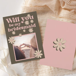 Retro Pink Brown Foto Groovy Bridesmaid Vorschlag Einladung