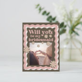 Retro Pink Brown Foto Wavey Bridesmaid Vorschlag Postkarte (Stehend Vorderseite)