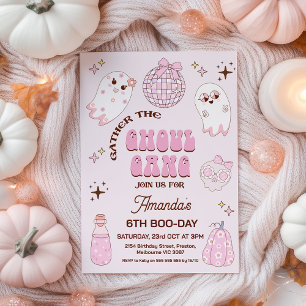 Retro Pink Brown Halloween Ghoul Gang Birthday Einladung