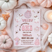 Retro Pink Brown Halloween Spooky 1. Geburtstag Einladung