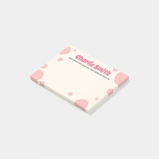 Retro pink bubblegum custom name post-it klebezettel (angewinkelt)