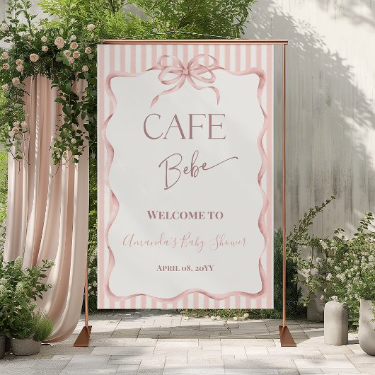 Retro Pink Cafe Bebe Coffee Baby Shower Welcome Poster