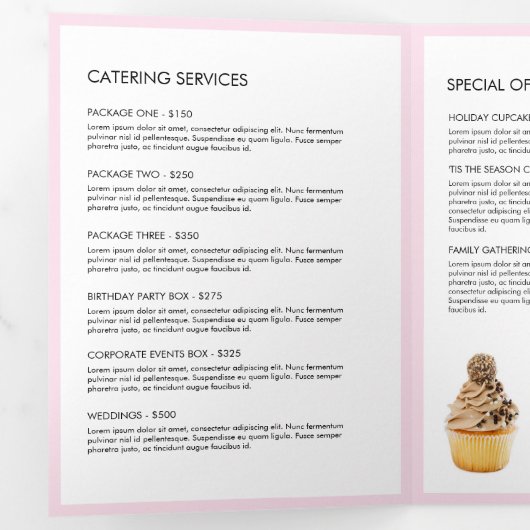 Retro Pink Candy Stripes Bakery Catering Broschüre (Innen Erste Seite)