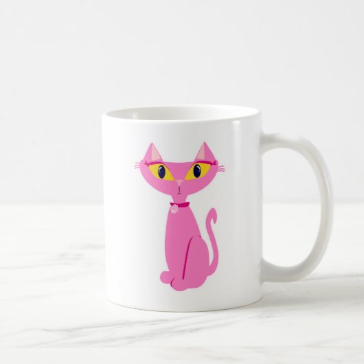 Retro Pink Cat Niedlich Fun Cartoon Design Kaffeetasse (Rechts)