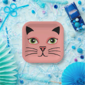Retro Pink Cat Pappteller (Party)