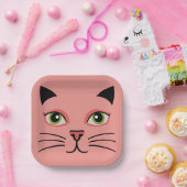 Retro Pink Cat Pappteller (Party)