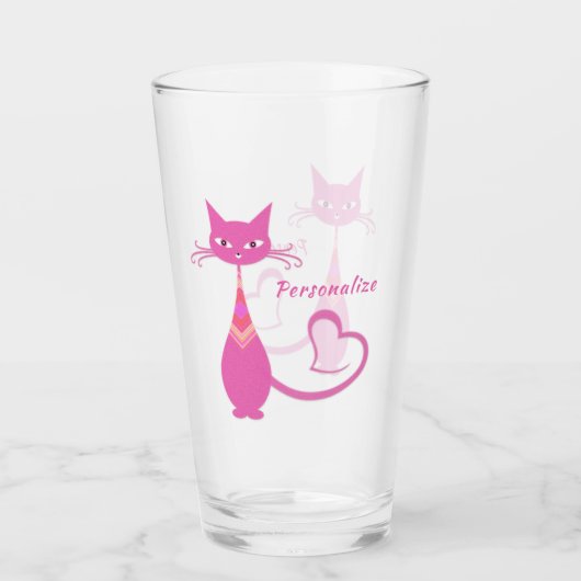 Retro Pink Cat Slinky 50er 60er Art Deco Drinken Glas (Vorderseite)