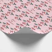 Retro Pink Christmas Bows Personalized Coquette Geschenkpapier (Ecke)