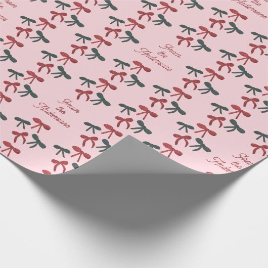 Retro Pink Christmas Bows Personalized Coquette Geschenkpapier (Ecke)