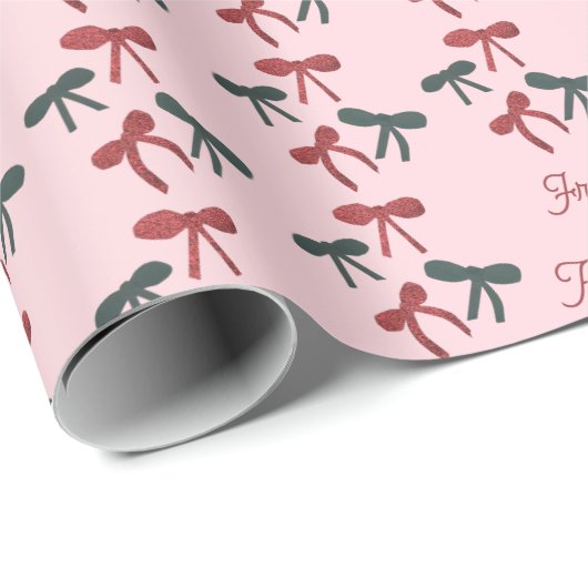 Retro Pink Christmas Bows Personalized Coquette Geschenkpapier (Rolleneckpunkt)