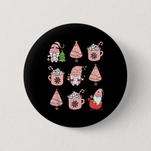 Retro Pink Christmas Gnome Peppermint Iced Latte C Button