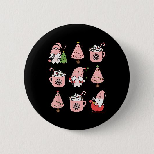 Retro Pink Christmas Gnome Peppermint Iced Latte C Button (Vorderseite)
