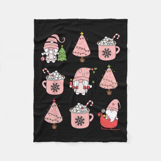 Retro Pink Christmas Gnome Peppermint Iced Latte C Fleecedecke (Vorderseite)