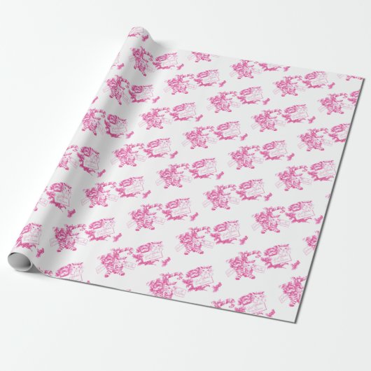 Retro Pink Christmas Kitten und Puppy Geschenkpapier (Ungerollt)