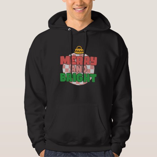 Retro Pink Christmas Merry Beautiful Bright Xmas B Hoodie (Vorderseite)