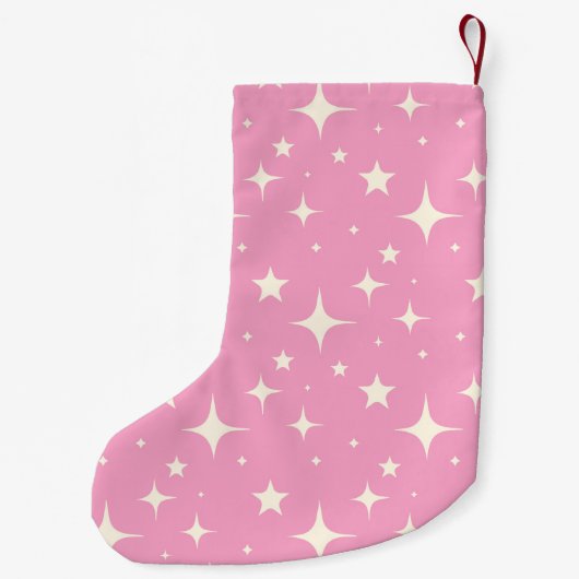 Retro Pink Christmas Sparkle Pattern Individuelle Kleiner Weihnachtsstrumpf (Rückseite)