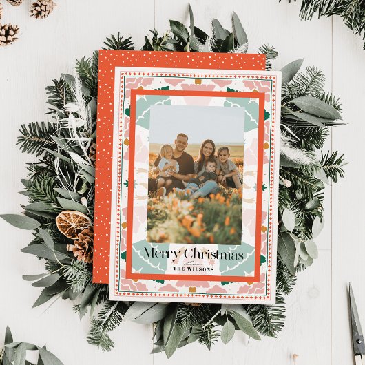 Retro Pink Christmas Trees Holiday Photo Card Einladung