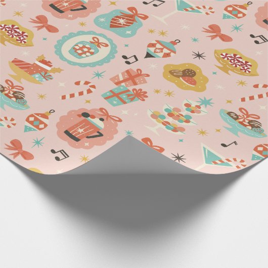 Retro Pink Christmas Wrapping Paper Roll Geschenkpapier (Ecke)
