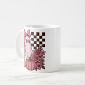 Retro Pink Coquette Ghost Girl mit Bow Halloween Kaffeetasse (Vorderseite Links)