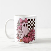 Retro Pink Coquette Ghost Girl mit Bow Halloween Kaffeetasse (Links)