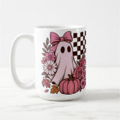 Retro Pink Coquette Ghost Girl mit Bow Halloween Kaffeetasse (Links)