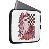 Retro Pink Coquette Ghost Girl mit Bow Halloween Laptopschutzhülle (Vorne Rechts)