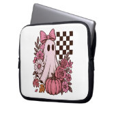 Retro Pink Coquette Ghost Girl mit Bow Halloween Laptopschutzhülle (Vorderseite Links)