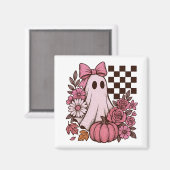 Retro Pink Coquette Ghost Girl mit Bow Halloween Magnet (Vorderseite/Rückseite)