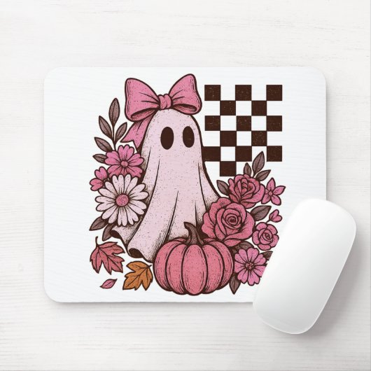 Retro Pink Coquette Ghost Girl mit Bow Halloween Mousepad (Mit Mouse)