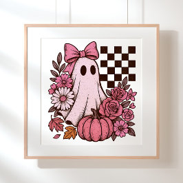 Retro Pink Coquette Ghost Girl mit Bow Halloween Poster