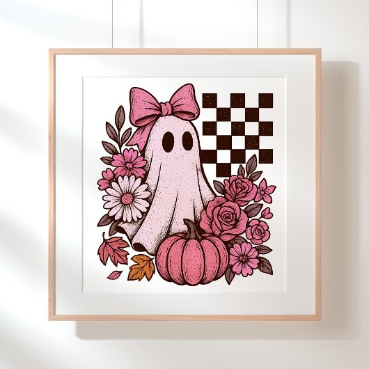 Retro Pink Coquette Ghost Girl mit Bow Halloween Poster