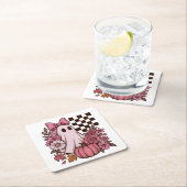 Retro Pink Coquette Ghost Girl mit Bow Halloween Rechteckiger Pappuntersetzer (Vor Ort)