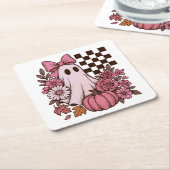 Retro Pink Coquette Ghost Girl mit Bow Halloween Rechteckiger Pappuntersetzer (angewinkelt)