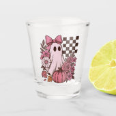 Retro Pink Coquette Ghost Girl mit Bow Halloween Schnapsglas (Vorderseite)