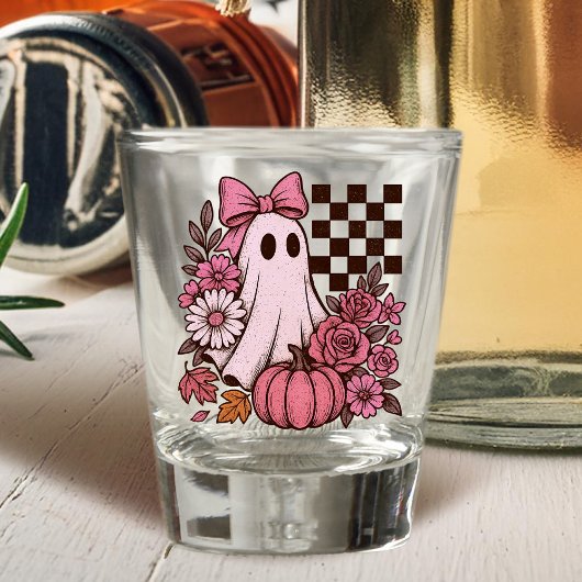 Retro Pink Coquette Ghost Girl mit Bow Halloween Schnapsglas