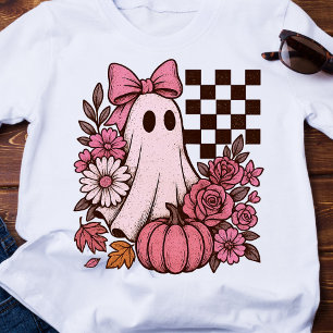 Retro Pink Coquette Ghost Girl mit Bow Halloween T-Shirt