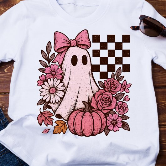 Retro Pink Coquette Ghost Girl mit Bow Halloween T-Shirt