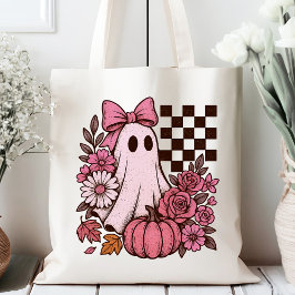 Retro Pink Coquette Ghost Girl mit Bow Halloween Tragetasche