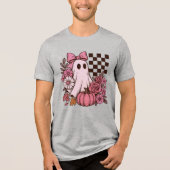 Retro Pink Coquette Ghost Girl mit Bow Halloween Tri-Blend Shirt (Vorderseite)