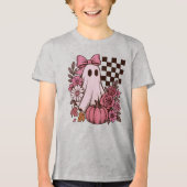 Retro Pink Coquette Ghost Girl mit Bow Halloween Tri-Blend Shirt (Vorderseite)