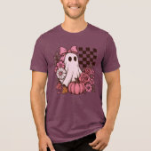 Retro Pink Coquette Ghost Girl mit Bow Halloween Tri-Blend Shirt (Vorderseite)