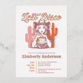 Retro Pink Cowgirl Letzte Disco Junggeselinnen-Abs Folieneinladung (Vorderseite)